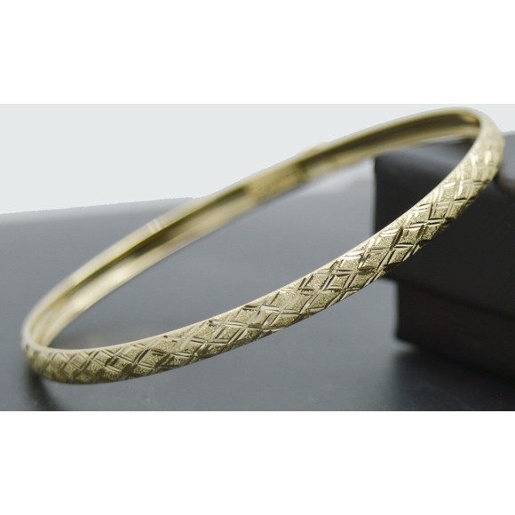 Real 10K Yellow Solid Gold X Design Hugs Diamond Cut Bangle Bracelet 3.0g 7